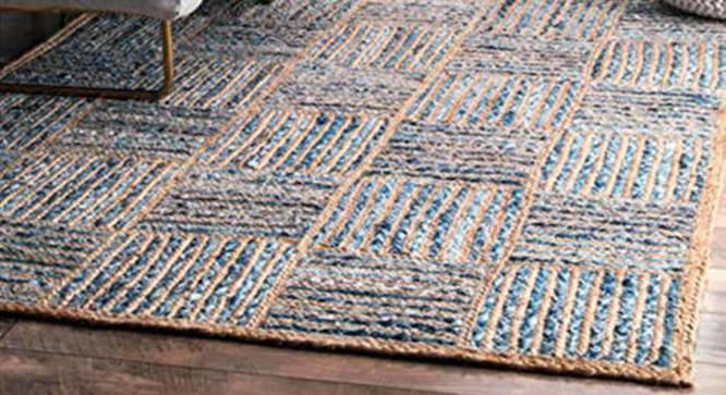 Handwoven Cotton & Jute Patterned Rug (Blue) by Urban Ladder - Front View - 