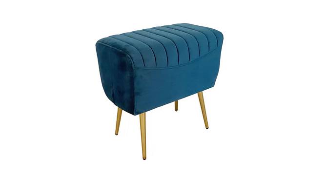 Blue Velvet Pouffe with Golden Legs (Teal) by Urban Ladder - - 