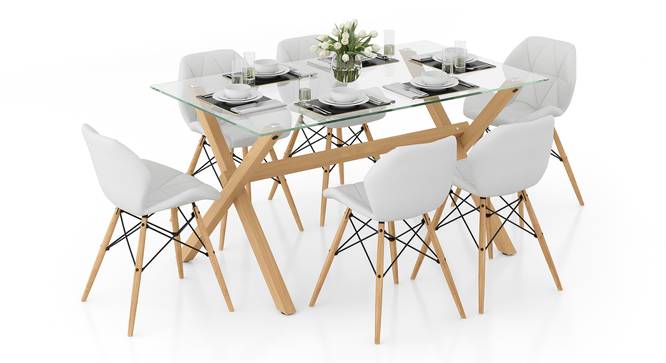 Nobu - Ormond 6 Seater Dining Set (White, Brown Finish) by Urban Ladder - Full View - 831134