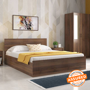 Beds With Mattress Design Zoey Storage Bed With Essential Memory Foam Mattress (Queen Bed Size, Classic Walnut Finish)
