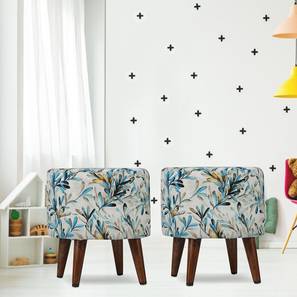 Ottomans In Bangalore Design Evangeline Solid Wood Ottoman - Set of 3 (Blue)