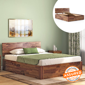 Double Bed Design Boston Solid Wood Queen Size Box Storage Bed in Teak Finish