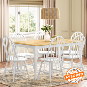 All 6 Seater Dining Table Sets Under 43000 Design Roca 6 Seater Dining Table Two Tone Finish With Set of 6 Beverly Dining Chair in White Finish (Two-Tone Finish)