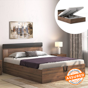 Hydraulic Beds With Storage Design Aruba Engineered Wood Queen Size Hydraulic Storage Bed in Classic Walnut Finish