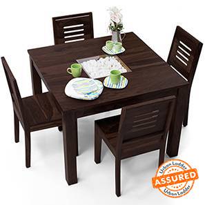 Dining Tables And Chairs In Hyderabad Design Brighton Capra Solid Wood 4 Seater Dining Table with Set of Chairs in Mahogany Finish