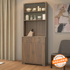 Crockery Unit Design Hubert 4 Door Tall Display Cabinet (Warm Walnut Finish)