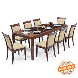 All 8 Seater Dining Table Sets Design Vanalen 6-to-8 Extendable - Dalla 8 Seater Glass Top Dining Table Set (Beige, Dark Walnut Finish)
