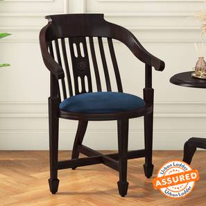 Wooden Armchair Design Tahira Lounge Chair in Blue Velvet