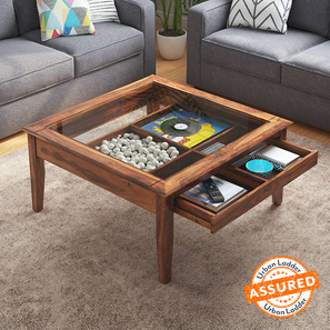 Teapoy Design Tate Square Solid Wood Coffee Table in Teak Finish