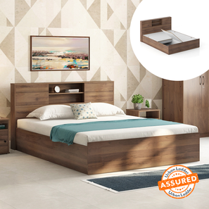 Beds With Storage Design Amy Engineered Wood King Size Box Storage Bed in Classic Walnut Finish