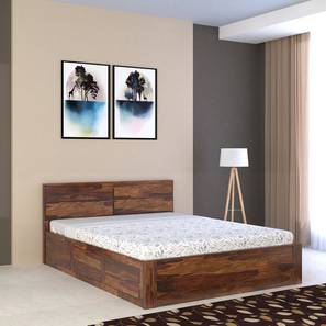 Beds With Storage In North Goa Design Simplicity Solid Wood Queen Size Box Storage Bed in Provincial Teak Finish