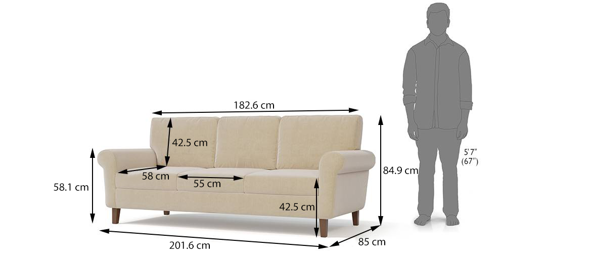Standard 3 hot sale cushion couch length