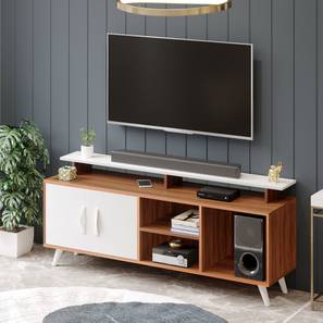 Bluewud Symphoney Design Skiddo Engineered Wood TV Unit in Walnut & White Finish
