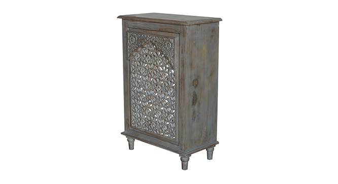 Rolano Solid Wood Carving Bedside Table (Distress Grey Finish) by Urban Ladder - - 