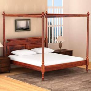 All Beds In North Goa Design Pencil Solid Wood King Size Non Storage Bed in Honey Oak Finish
