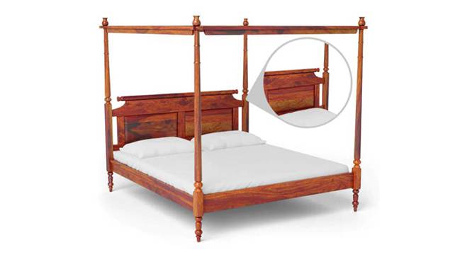 Pencil Poster Queen Bed In Honey Oak Colour (Queen Bed Size, Honey Oak Finish) by Urban Ladder - - 