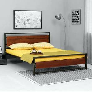 Queen Beds Without Storage Design Palmer Metal Queen Size Non Storage Bed in Honey Oak Finish