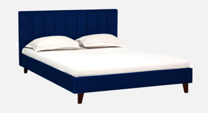 Dallas Slummber Upholstered Non Storage Bed (Queen Bed Size, Navy Blue, Honey Oak Finish) by Urban Ladder - - 
