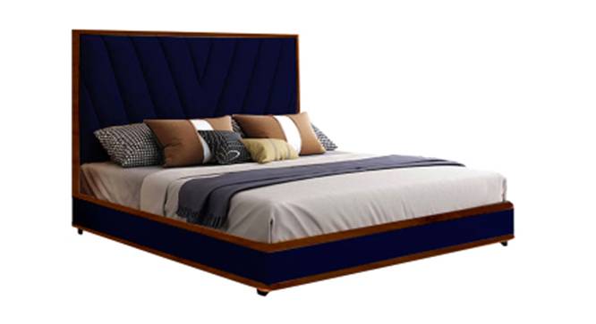 Vincent Queen Size Upholstered Non Storage Bed (Queen Bed Size, Navy Blue, Honey Oak Finish) by Urban Ladder - - 