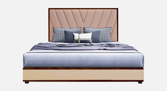 Vincent Queen Size Upholstered Non Storage Bed (Queen Bed Size, Beige, Honey Oak Finish) by Urban Ladder - - 