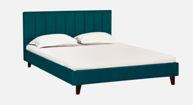 Dallas Slummber Upholstered Non Storage Bed (Queen Bed Size, PROVINCIAL TEAK Finish, Ocean Green) by Urban Ladder - - 
