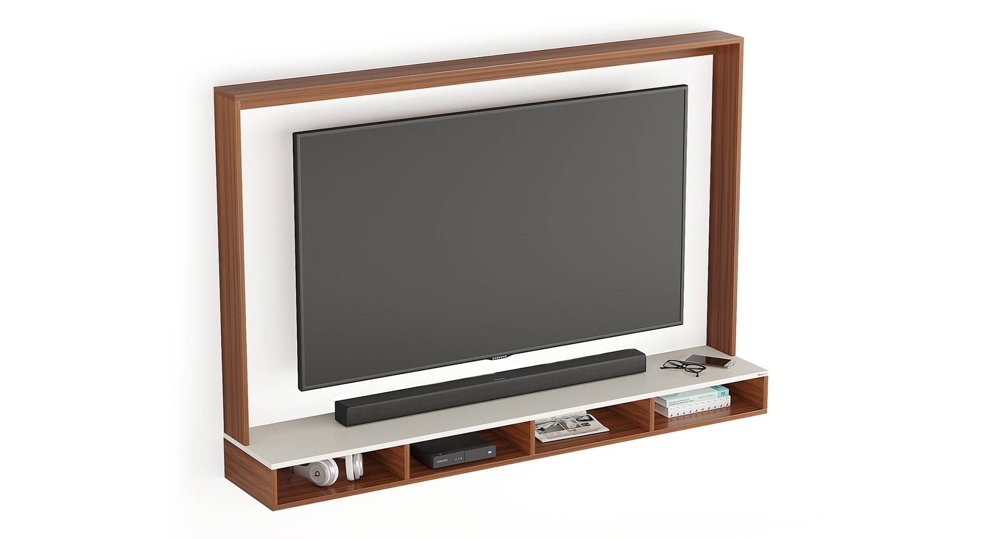 Primax Neo Engineered Wood Wall Mounted TV Unit in Walnut & Frosty