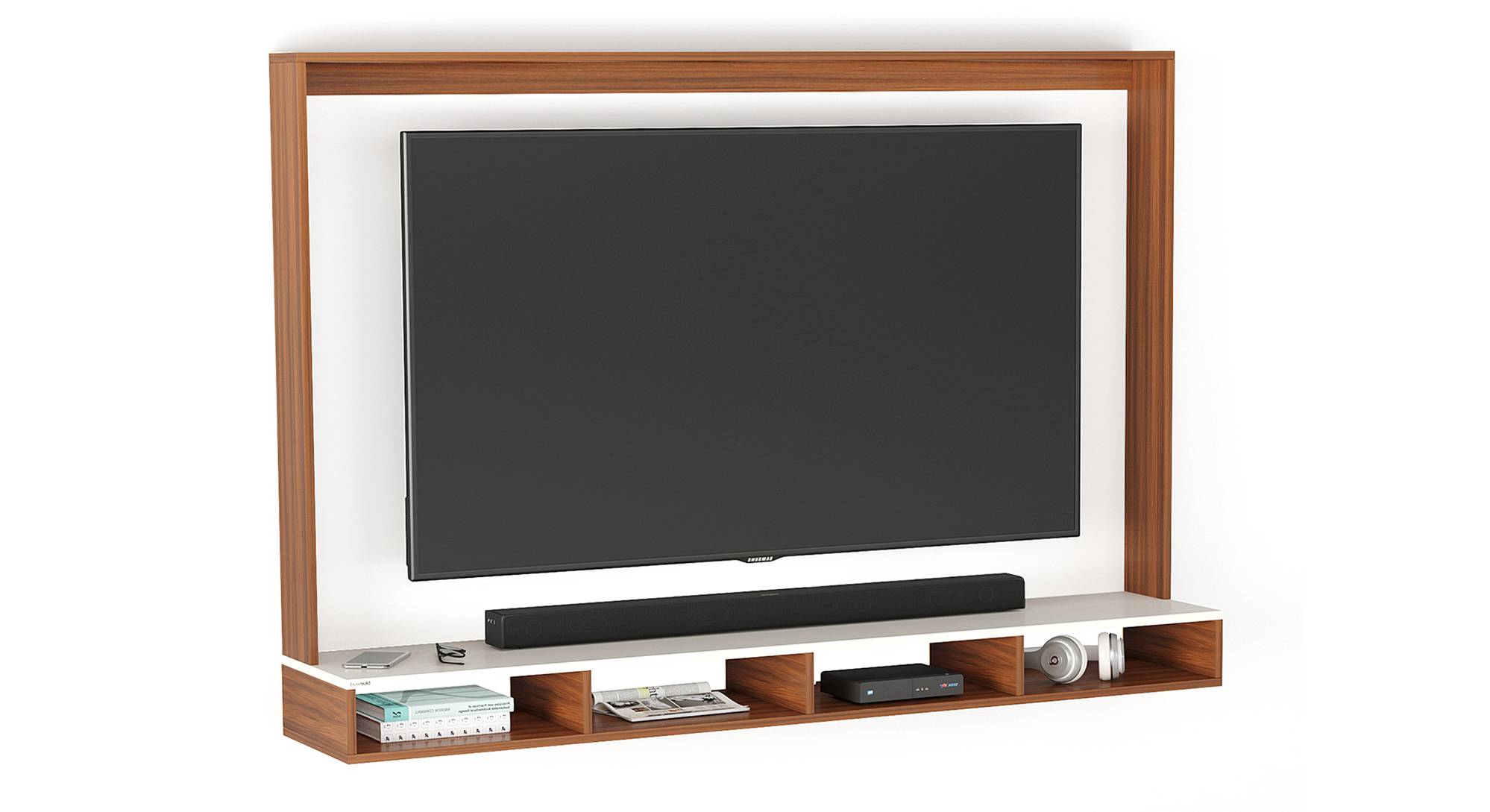 Primax Neo Engineered Wood Wall Mounted TV Unit in Walnut & Frosty