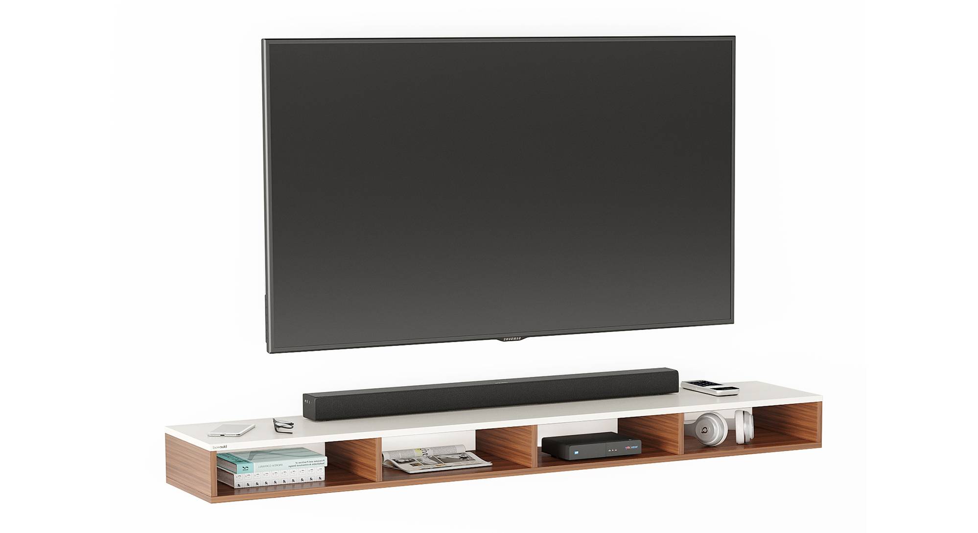 Primax Solo Engineered Wood Wall Mounted TV Unit in Walnut & Frosty