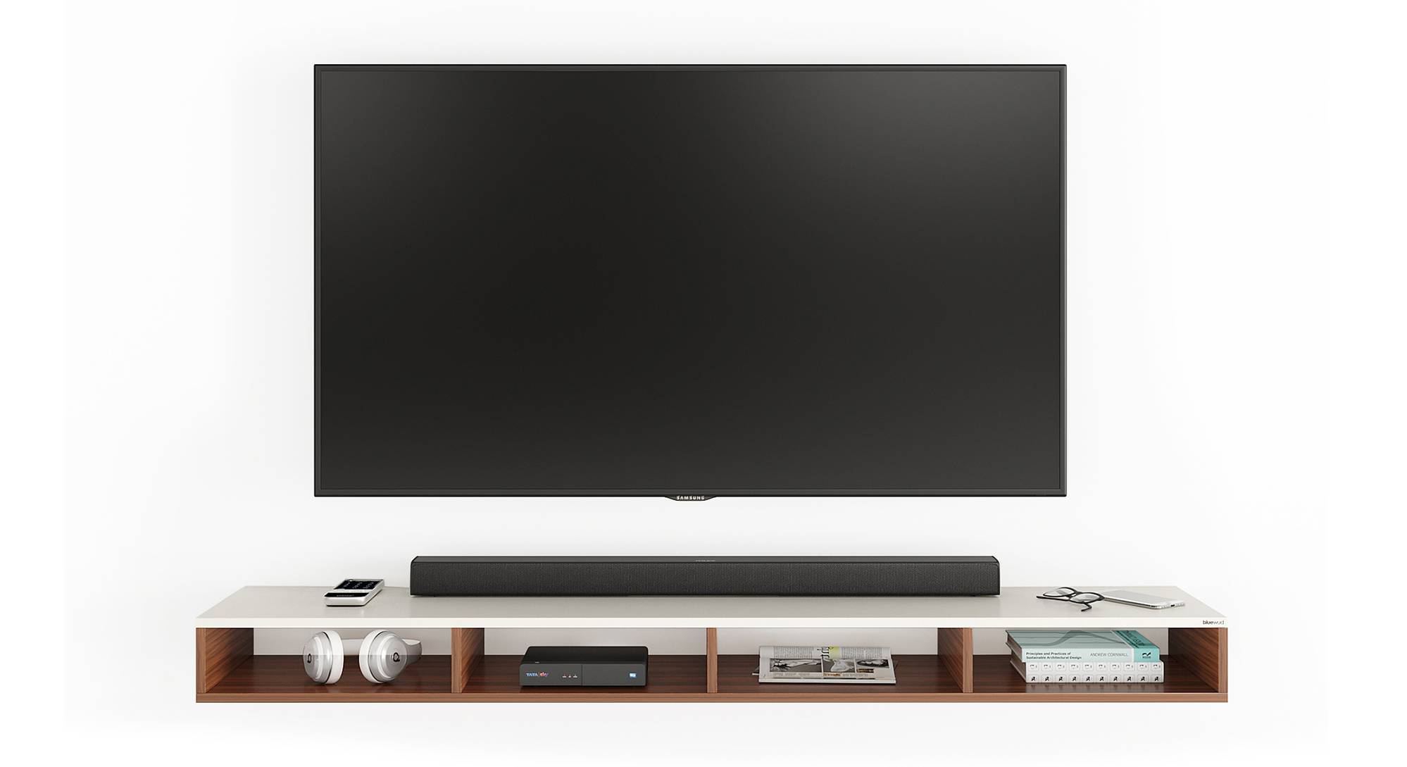 Primax Neo Engineered Wood Wall Mounted TV Unit in Walnut & Frosty