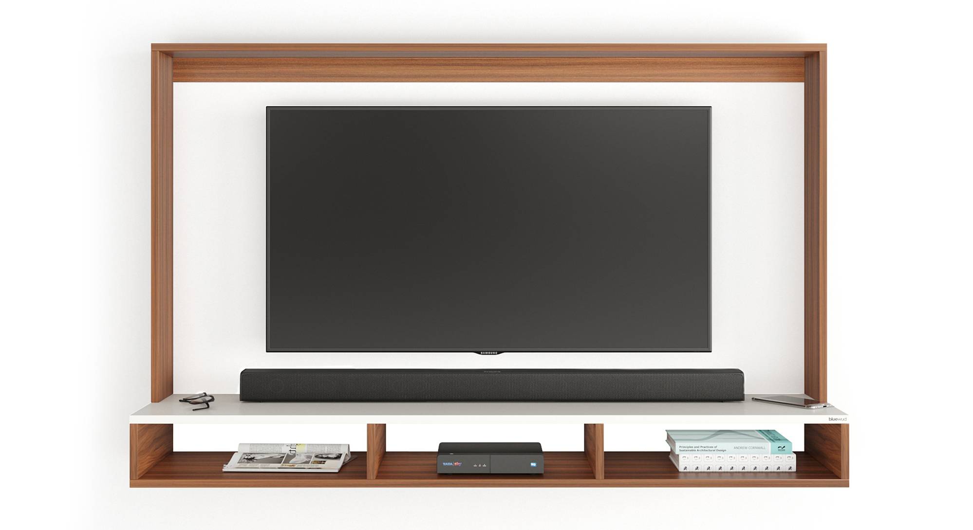 Primax Neo Engineered Wood Wall Mounted TV Unit in Walnut & Frosty