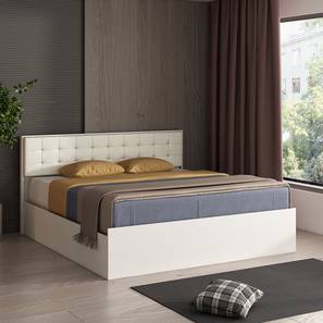 White Bed Design Alvin Engineered Wood King Size Box Storage Bed in Frosty White Finish
