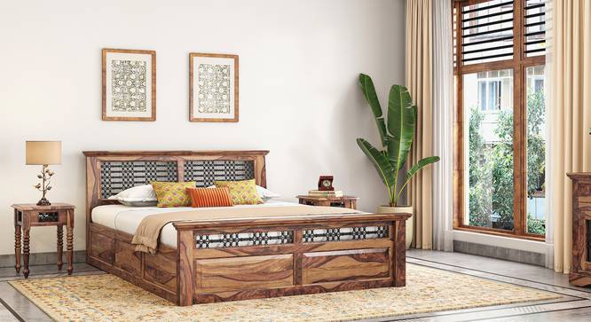 Bunai Queen Size Bed with Box Storage (Finish: Teak) (Teak Finish, King Bed Size, Box Storage Type) by Urban Ladder - - 844296