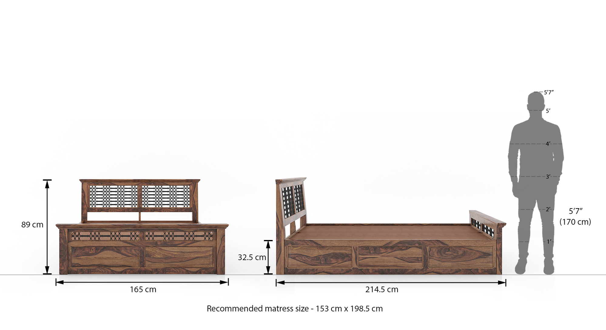 Bunai Solid Wood Queen Size Box Storage Bed in Teak Finish Urban Ladder