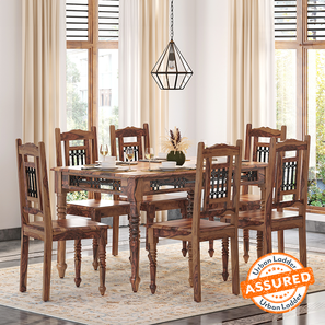 Dining Tables And Sets Under 30k Design Bunai Solid Wood 6 Seater Dining Table in Teak Finish
