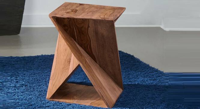 Daye Solid Wood Side Table (Rustic Teak Finish) by Urban Ladder - Front View Design 1 - 844423
