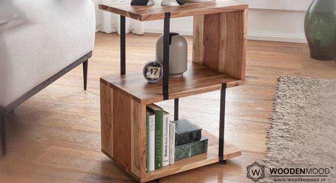 Garrick Solid Wood Side Table (Natural & Black Finish) by Urban Ladder - Front View Design 1 - 844621