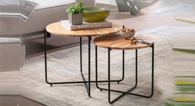 Tercia Solid Wood Nested Tables - Set of 2 (Natural & Black Finish) by Urban Ladder - Front View Design 1 - 844623