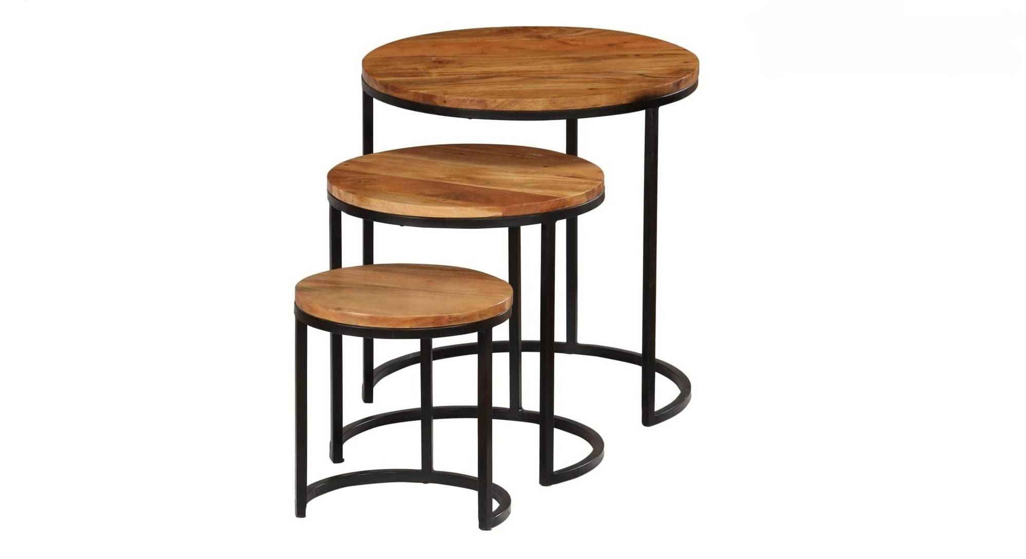 Chelli Solid Wood Nested Side Table in Natural & Metal Finish Urban