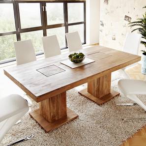 8 Seater Design Perla Solid Wood 8 Seater Dining Table in Rustic Teak Finish