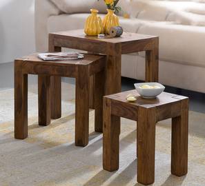 New Arrivals Living Room Furniture Design Brandyn Solid Wood Nested Side Table in Honey Finish