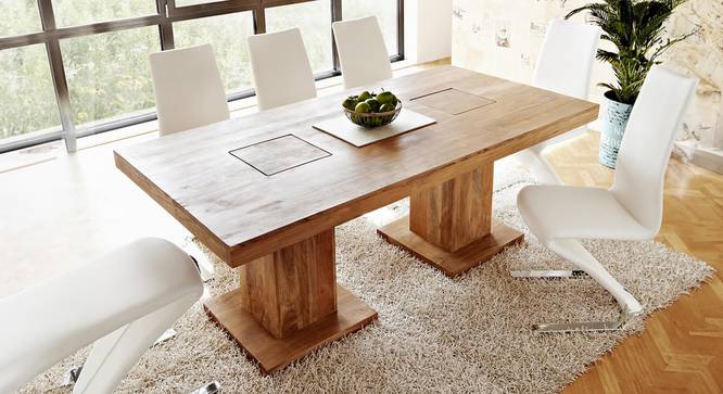 Perla 6 To 8 Seater Solid Wood Dining Table (Rustic Teak Finish) by Urban Ladder - Front View Design 1 - 844875
