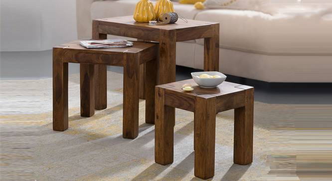 Brandyn Solid Wood Nested Tables - Set of 3 (HONEY Finish) by Urban Ladder - Front View Design 1 - 844878