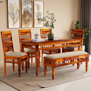 6 Seater Dining Sets 4 Chairs Design Reeves 6 Seater Dining Set with Bench (Brown, Honey Oak Finish)