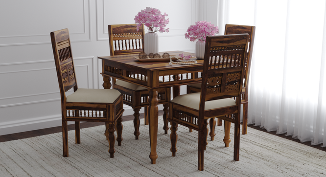 Reeves 4 Seater Dining Set (Brown, PROVINCIAL TEAK Finish) by Urban Ladder - Front View Design 1 - 844920