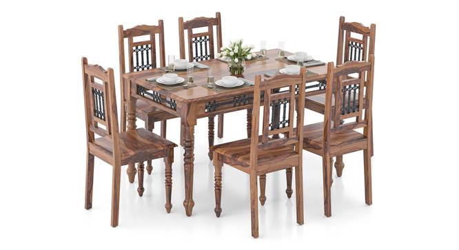 Bunai 6 seater Dining Set in Teak (Teak Finish, 6 Chairs Set) by Urban Ladder - Front View Design 1 - 845445