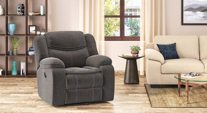 Atticus single seater swivel rock recliner in Baltic Blue Premium Chenille Fabric (One Seater, Urban Grey) by Urban Ladder - Full View - 845898