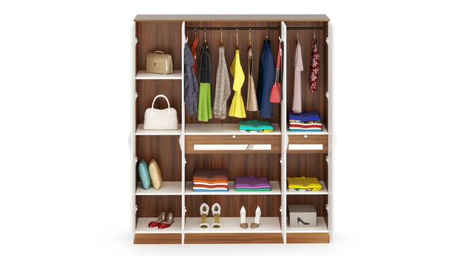 Andrie 4 Door Wardrobe with Mirror & Drawer (Walnut & Frosty Finish) by Urban Ladder - Design 1 Side View - 846960