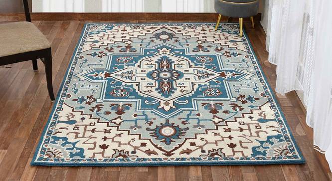 Adiya Blue Wool Carpet (Blue, 6 x 9 Feet Carpet Size) by Urban Ladder - Front View Design 1 - 847424