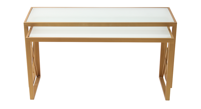 Valentino Frosted Glass Nesting Coffee Table in Dark Gold Finish - 1-96-1-17 (Golden Finish) by Urban Ladder - Front View Design 1 - 847827
