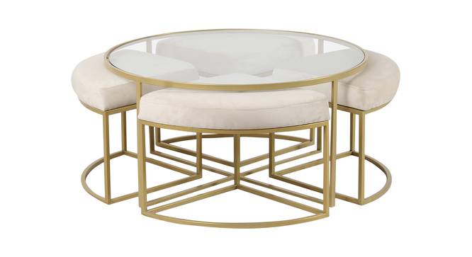 Benton Nesting Clear Glass Coffee Table Set With 4 Stools In Gold Finish - 1-21-12-3 (Golden Finish) by Urban Ladder - Front View Design 1 - 848076
